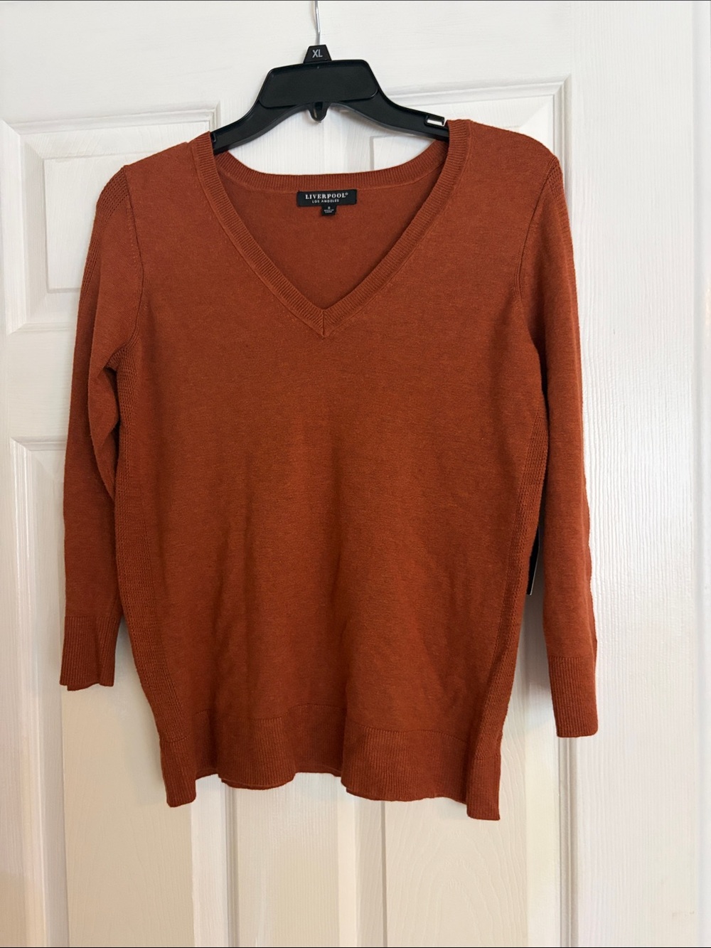 Liverpool V-Neck Women’s Sweater - Rust Orange 3/4 sleeve size small